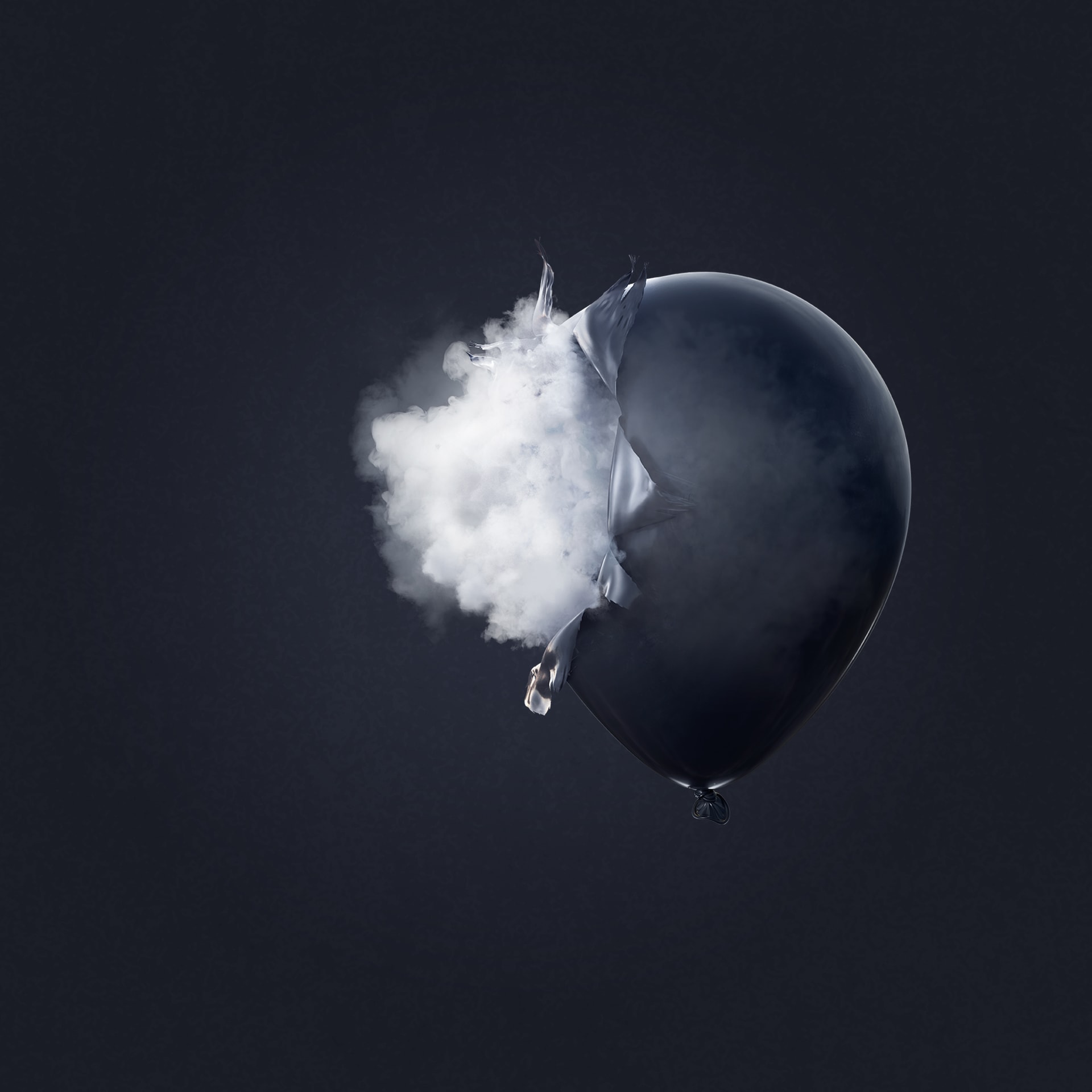 artistic rendering of smoke emerging from a black balloon that is being popped, to represent secondhand smoke