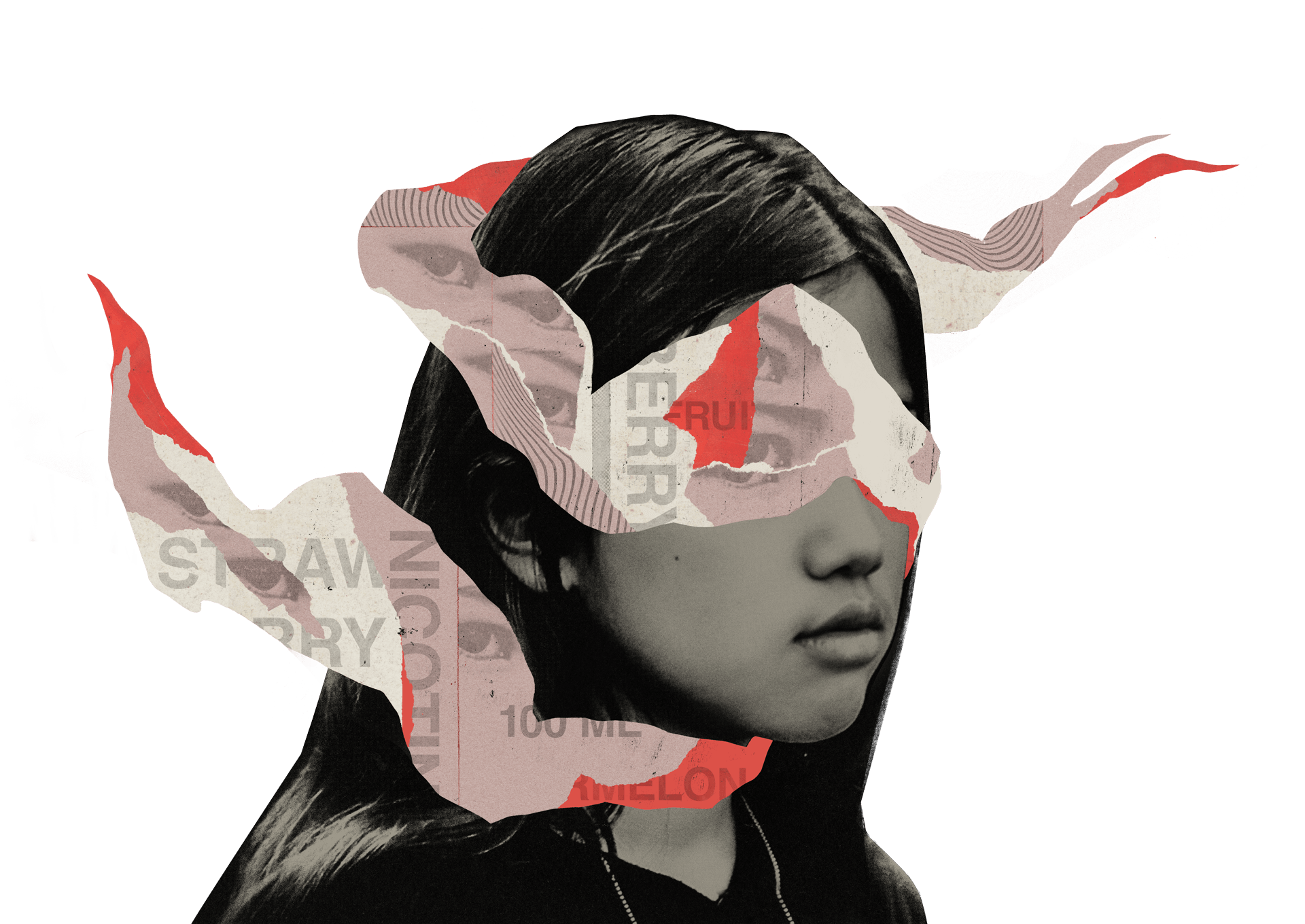 Young girl with overlay of articles over the main image