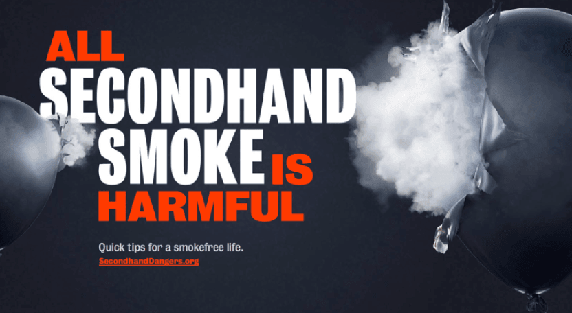 Title slide for a downloadable PDF with an image of an exploding balloon with smoke coming from it and a title that reads: All Secondhand Smoke Is Harmful