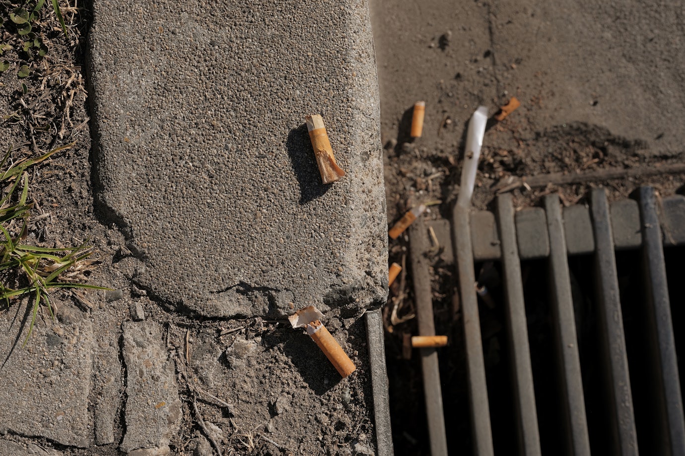 Colillas de cigarrillos en un desagüe