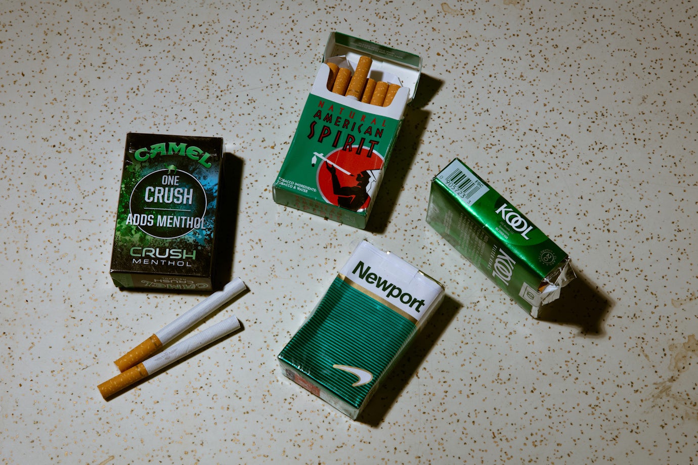 Packets of menthol cigarettes, different brands